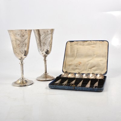 Lot 132 - Victorian silver sauce boat, silver caddy spoon, silver-plated and pewter wares.