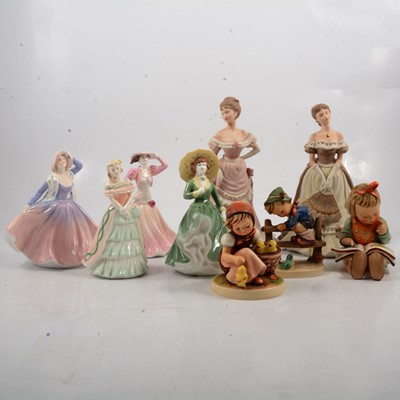 Lot 34 - Six Coalport figurines and three Goebel Hummel figures.