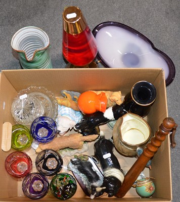 Lot 63 - Quantity of ceramic figurines, glassware, and a lava lamp