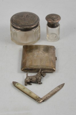 Lot 248 - Silver cigarette case, Charles S Green & Co Ltd, Birmingham 1912, and other small silver items.