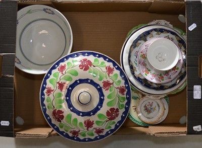 Lot 62 - Spongeware bowl and cover, a George Jones naive bowl, and other ceramics