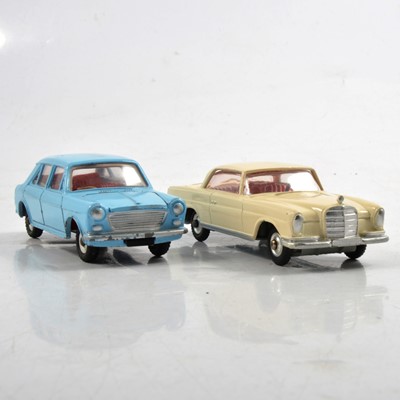 Lot 197A - Corgi Toys 230 Mercedes-Benz 220SE, Dinky Toys 140 Morris 1100, boxed.
