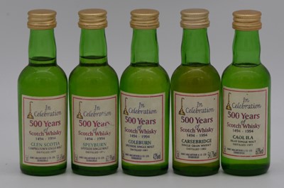 Lot 39 - James MacArthur's - 500 Years of Scotch Whisky, fifteen miniature bottlings