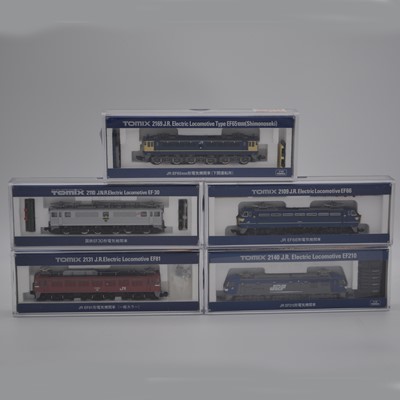 Lot 673 - Five Tomix Japan N gauge model railway locomotives, all cased.