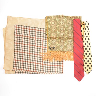 Lot 113 - Vintage christening clothes, lace mats, silk scarfs, ties, etc