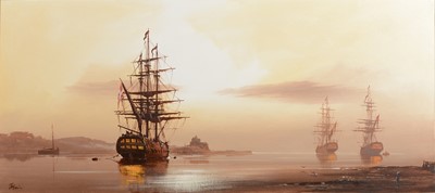 Lot 214 - Les 'Jason' Spence, ships at anchor.