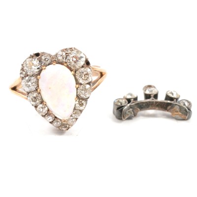 Lot 40 - An opal and diamond dress ring and coronet from a brooch.