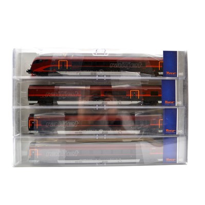 Lot 190 - Roco HO gauge model railways, coach set ref 64012 OBB 'RailJet', 4-car set, boxed.