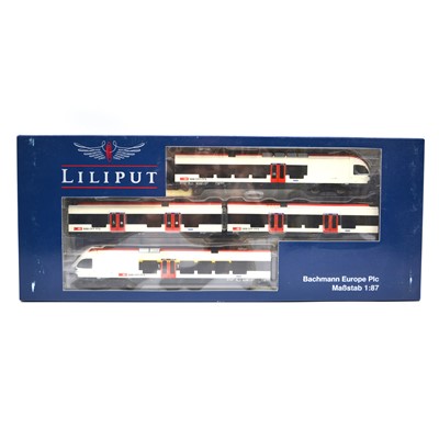 Lot 200 - Liliput Bachmann HO gauge railways set, ref L133999 SBB-CFF 524 005-6 Flirt, 3-car set, boxed.