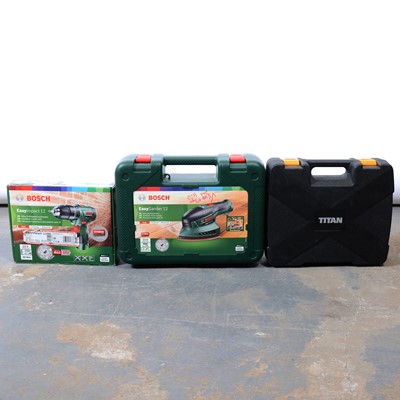 Lot 284 - Bosch Easy Impact 12 cordless driver, Bosch Easy Sander 12 and a Titan heat gun.