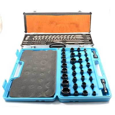 Lot 235 - Makita D21191 chisel hammer bits, cased and a impact socket set unbranded.