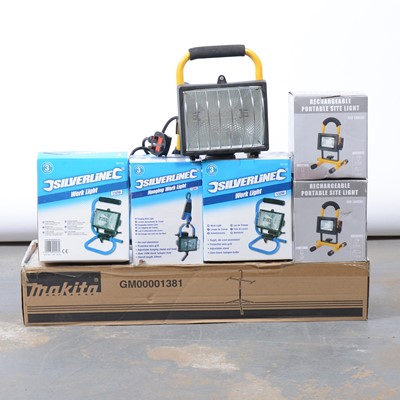 Lot 288 - Makita floodlight stand and six various work lights.