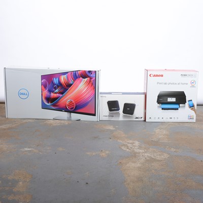Lot 266 - Aspire Revo compact computer, Dell 27 inch monitor and a Cannon pixma wireless printer.