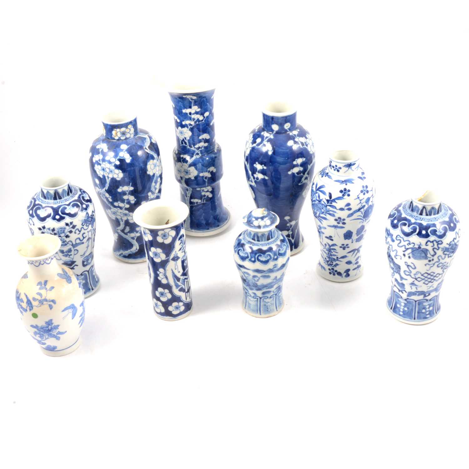 Lot 2 - Chinese blue and white porcelain gu-shape vase, pair of baluster-shape vases and others.