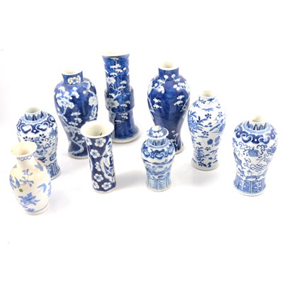Lot 2 - Chinese blue and white porcelain gu-shape vase, pair of baluster-shape vases and others.