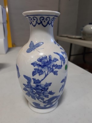 Lot 2 - Chinese blue and white porcelain gu-shape vase, pair of baluster-shape vases and others.