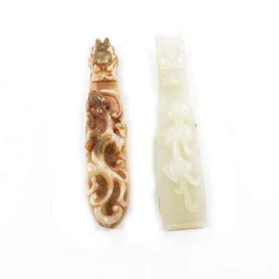 Lot 23 - Two Chinese jade/hardstone belt hooks