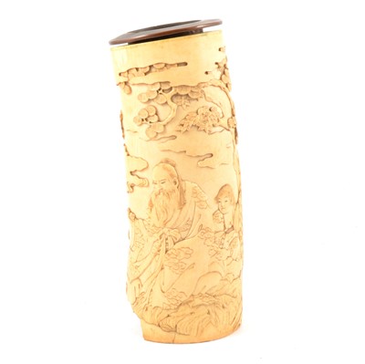 Lot 64 - Japanese carved ivory tusk vase