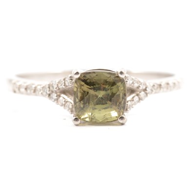 Lot 47 - Gemporia - An alexandrite and diamond platinum ring.