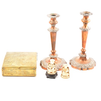 Lot 95 - WWII brass box, other boxes ad silver plated cutlery.