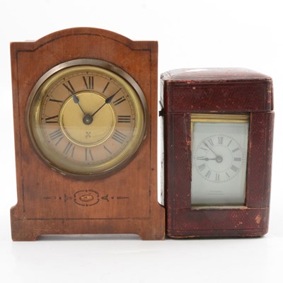 Lot 83 - Brass carriage clock and a German shelf clock.