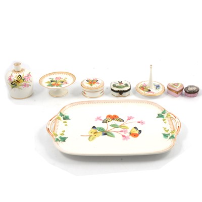 Lot 38 - Victorian pottery five-piece dressing table set and small boxes.