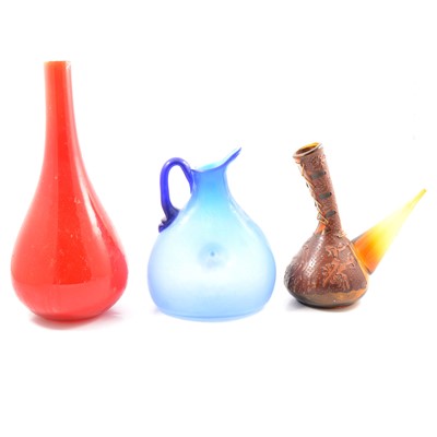 Lot 104 - Italian red glass bottle vase and other decorative glass