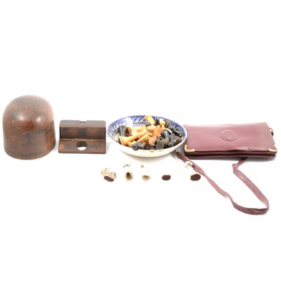 Lot 92 - Milliner's hat block, assorted chess pieces, etc