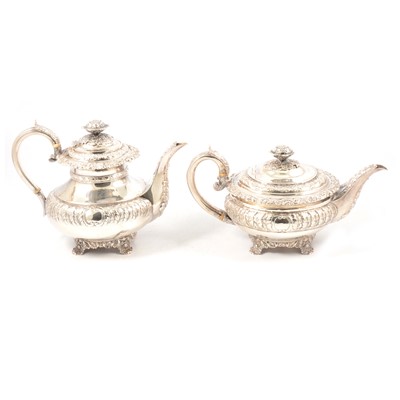 Lot 68 - George IV silver four-piece tea service, Rebecca Emes and Edward Barnard, London 1821