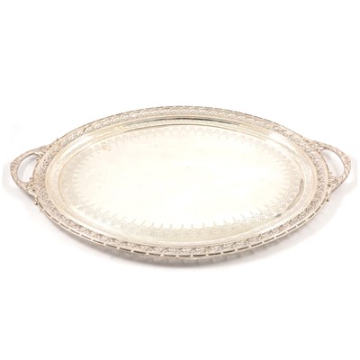 Lot 73 - Victorian silver tea tray, Barnards, London 1875