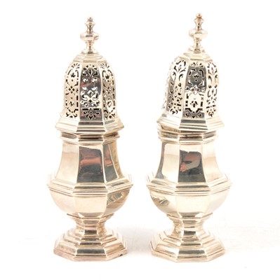 Lot 88 - Pair of Queen Anne style silver baluster-shape casters, Crichton Brothers, Britannia standard, 1906