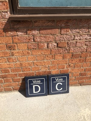 Lot 64 - Two original French road/railway station enamel signs, Voie D and Voie C.