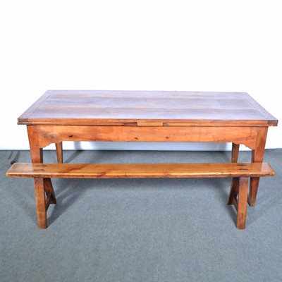 Lot 200 - French fruitwood farmhouse table and two benches