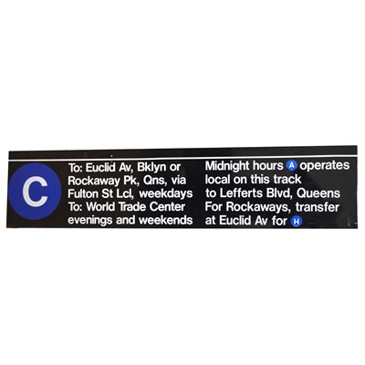 Lot 763 - American railway station metal sign C New York City Euclid av, World Trade Centre etc