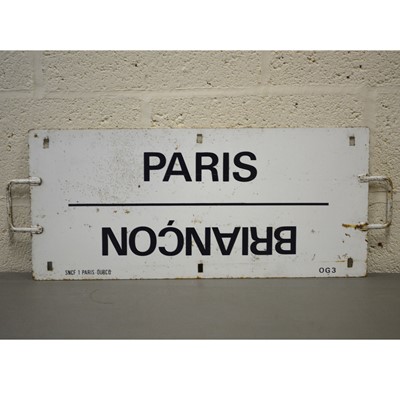 Lot 785 - French SNCF railway train metal plate sign 'Paris / Briancon / St Gervais / Bourg-St Maurice'