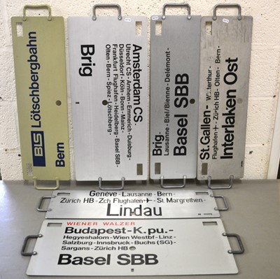 Lot 795 - Swiss railway train plates, six including Geneve, Bern, Budapest, Basel and others