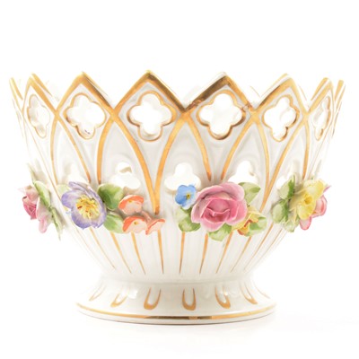 Lot 40 - Pair of German porcelain candelabra and a bowl