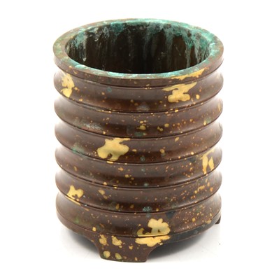 Lot 85 - Chinese bronze and gold splashed brush pot
