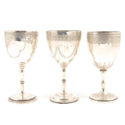 Lot 85 - Three Victorian silver goblets, various makers and dates