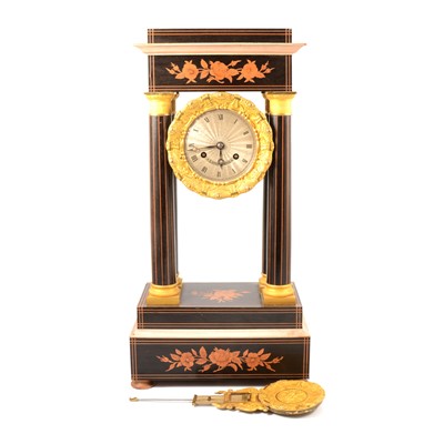 Lot 157 - French rosewood and marquetry portico clock, Leroy, Paris