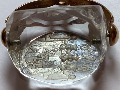 Lot 69 - An 18 carat gold signet ring and crystal intaglio seal - Leijonhfvud family crest.