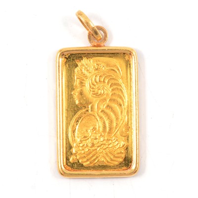 Lot 91 - A Suisse 10g Fine Gold ingot pendant 999.9.