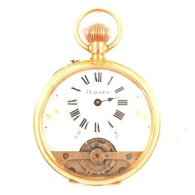 Lot 267 - An 18 carat yellow gold open-face pocket watch.