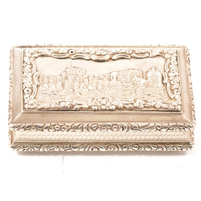 Lot 226 - William IV silver castle-top snuff box, Nathaniel Mills, Birmingham 1836