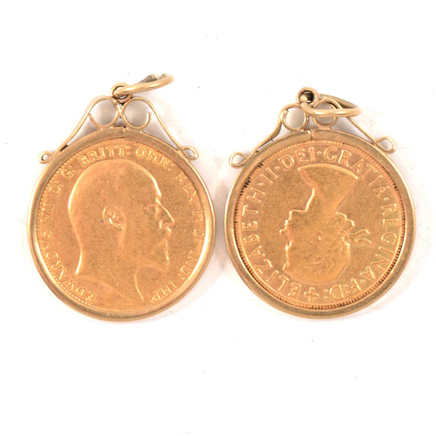 Lot 105 - Two Gold Full Sovereign pendants.