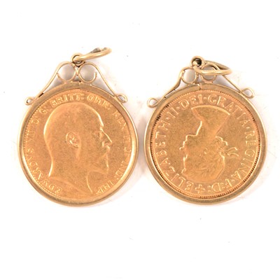 Lot 105 - Two Gold Full Sovereign pendants.