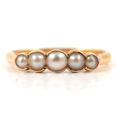 Lot 55 - A pearl half hoop ring.