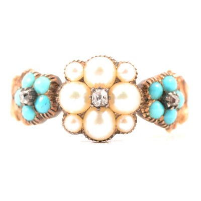 Lot 56 - A Victorian turquoise and pearl ring.