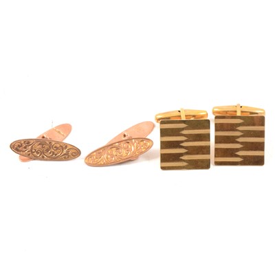 Lot 251 - Two pairs of 9 carat gold cufflinks.