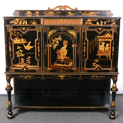 Lot 247 - Black ground Chinoiserie side cupboard
